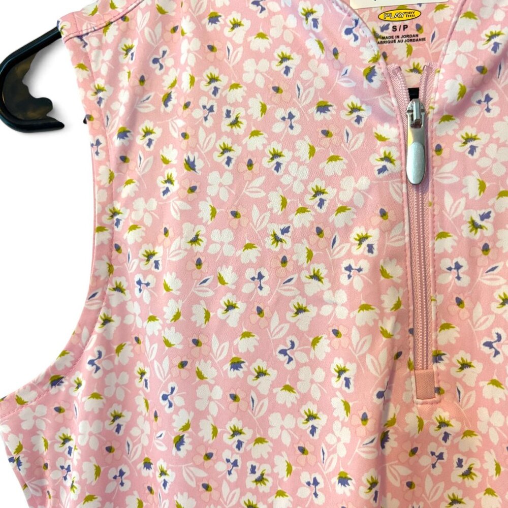 Greg Norman Sz S Sleeveless Pink Floral Half-Zip Golf Tank Top - Picture 3 of 6